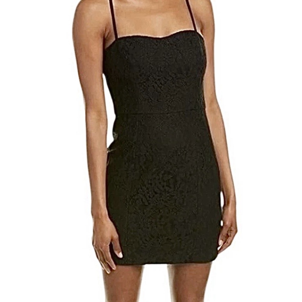 French Connection Women's Mini Dress Black Lace Sexy Spaghetti Strap Zip Sz 12